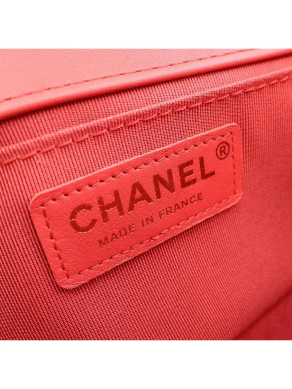 Chanel Shoulder Bag Boy Small Coral Pink White Fabric Leather Boy Stitch Pearl